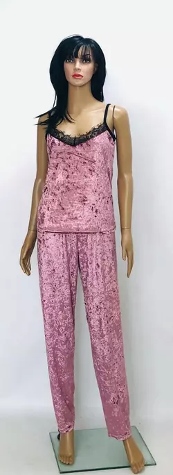 Велюрова піжама майка та штани з бавовняним мереживом